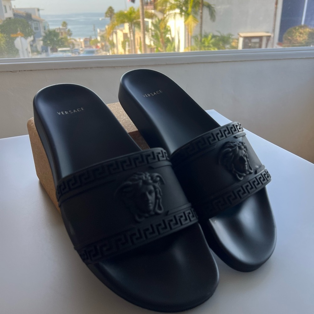 VERSACE Medusa Head Solid Rubber Slide On Sandals